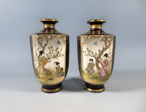 pair of japanese satsuma vases kinkozan meiji period - CATEGORY: ANTIQUE VASES - DATED 1900