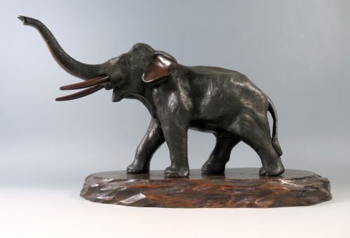 JAPANESE BRONZE MEIJI PERIOD ELEPHANT OKIMONO ON STAND - ADDITIONAL PHOTO 12