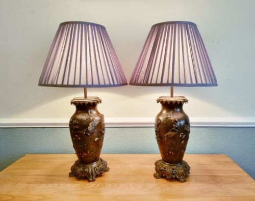PAIR OF JAPANESE MEIJI PERIOD BRONZE MIXED METAL LAMP VASES - ADDITIONAL PHOTO 8