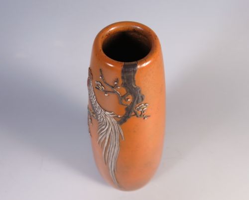 ANTIQUE JAPANESE MIXED METAL BRONZE COCKEREL VASE NOGAWA - ADDITIONAL PHOTO 5