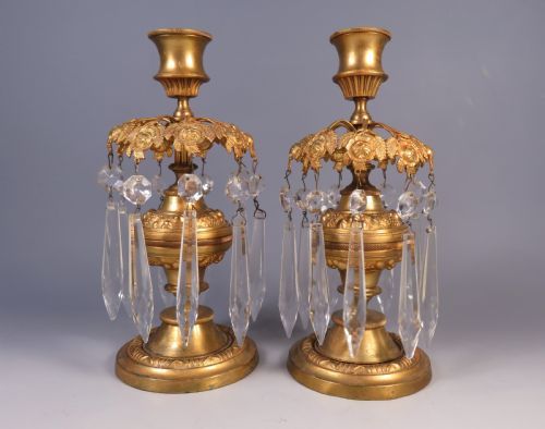 antique pair of regency gilt bronze candlestick lustres - CATEGORY: ANTIQUE LIGHTING - DATED 19TH CENTURY