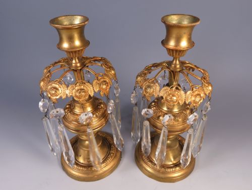 ANTIQUE PAIR OF REGENCY GILT BRONZE CANDLESTICK LUSTRES - ADDITIONAL PHOTO 1