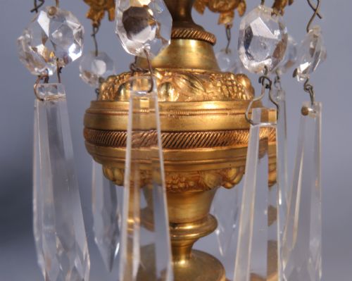 ANTIQUE PAIR OF REGENCY GILT BRONZE CANDLESTICK LUSTRES - ADDITIONAL PHOTO 3
