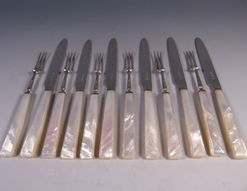 ANTIQUE ART DECO SILVER MOTHER OF PEARL DESSERT SET - ADDITIONAL PHOTO 4