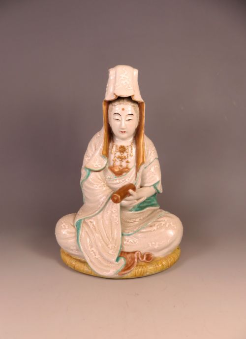 antique japanese kutani okimono of kannon - CATEGORY: ANTIQUE CERAMICS - DATED 1910