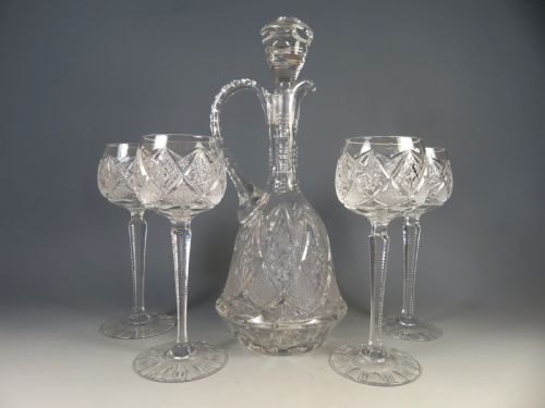 val saint lambert cut glass claret jug and four glasses - CATEGORY: ANTIQUE GLASS - DATED 1920