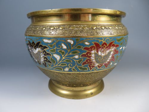 antique chinese cloisonne enamel planter bowl - CATEGORY: ANTIQUE METAL - DATED 19TH CENTURY