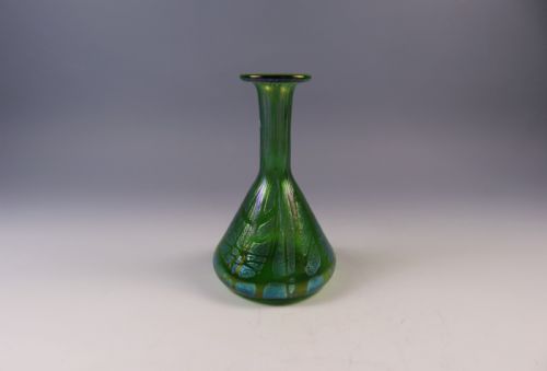 ANTIQUE ART NOUVEAU LOETZ GLASS GREEN CRETE PAMPAS VASE - ADDITIONAL PHOTO 1