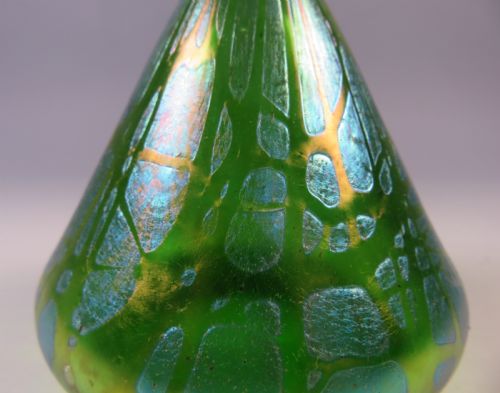 ANTIQUE ART NOUVEAU LOETZ GLASS GREEN CRETE PAMPAS VASE - ADDITIONAL PHOTO 4