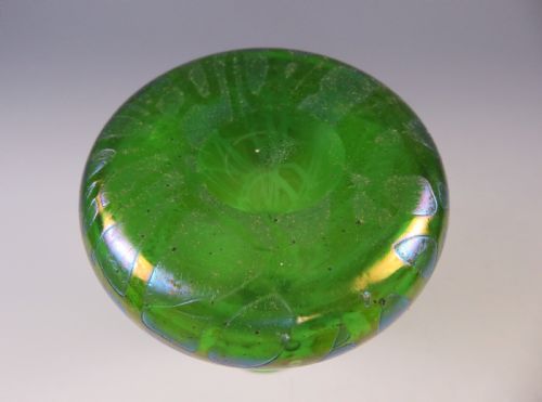ANTIQUE ART NOUVEAU LOETZ GLASS GREEN CRETE PAMPAS VASE - ADDITIONAL PHOTO 5