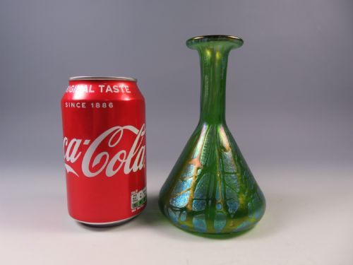 ANTIQUE ART NOUVEAU LOETZ GLASS GREEN CRETE PAMPAS VASE - ADDITIONAL PHOTO 6