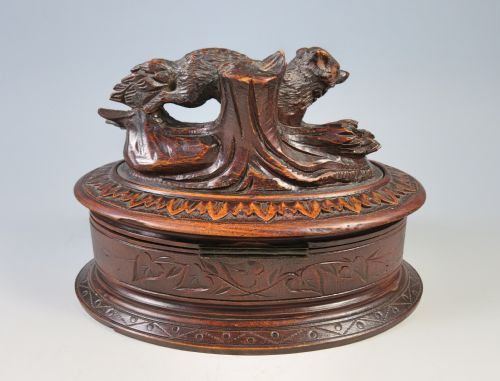 ANTIQUE BLACK FOREST CARVED WOOD FOX BOX - ADDITIONAL PHOTO 3