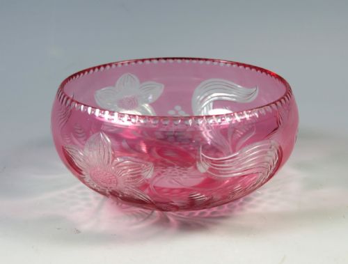 antique cut glass cranberry flashed bon bon dish hodgetts for stevens and williams - CATEGORY: ANTIQUE GLASS - DATED 1900