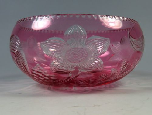 ANTIQUE CUT GLASS CRANBERRY FLASHED BON BON DISH HODGETTS FOR STEVENS AND WILLIAMS - ADDITIONAL PHOTO 1