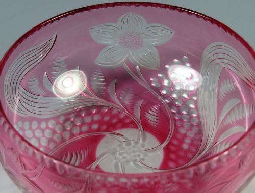 ANTIQUE CUT GLASS CRANBERRY FLASHED BON BON DISH HODGETTS FOR STEVENS AND WILLIAMS - ADDITIONAL PHOTO 2