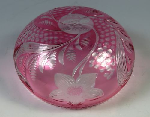 ANTIQUE CUT GLASS CRANBERRY FLASHED BON BON DISH HODGETTS FOR STEVENS AND WILLIAMS - ADDITIONAL PHOTO 3