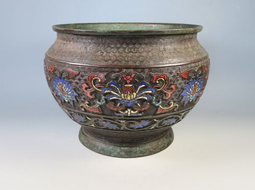 antique chinese bronze cloisonne enamel planter bowl - CATEGORY: ANTIQUE METAL - DATED 1890