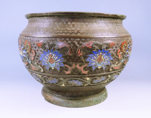 ANTIQUE CHINESE BRONZE CLOISONNE ENAMEL PLANTER BOWL - ADDITIONAL PHOTO 2