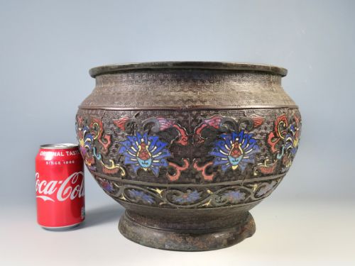 ANTIQUE CHINESE BRONZE CLOISONNE ENAMEL PLANTER BOWL - ADDITIONAL PHOTO 5
