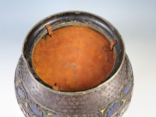 ANTIQUE CHINESE BRONZE CLOISONNE ENAMEL PLANTER BOWL - ADDITIONAL PHOTO 7