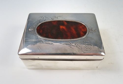 antique japanese silver tortoiseshell box meiji period - CATEGORY: ANTIQUE SILVER - DATED 1890