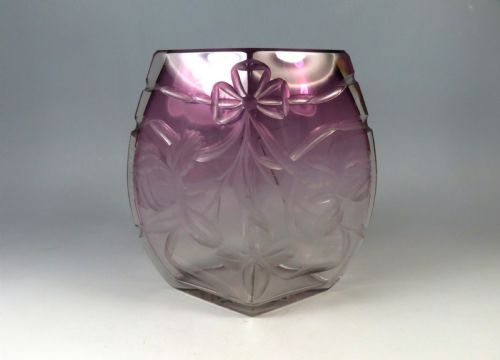 moser intaglio deep cut glass vase mauve to clear - CATEGORY: ANTIQUE GLASS - DATED 1900