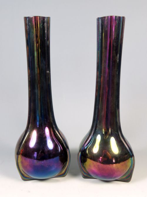ANTIQUE PAIR LOETZ GLASS SILVER OVERLAY RUBIN MATTE VASES - ADDITIONAL PHOTO 3