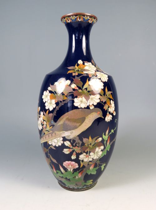antique japanese cloisonne enamel pheasant vase meiji period - CATEGORY: ANTIQUE VASES - DATED 1890