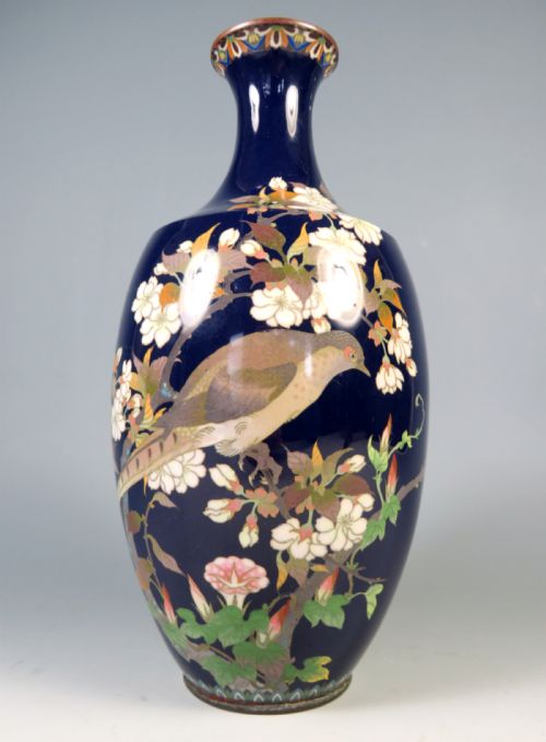 ANTIQUE JAPANESE CLOISONNE ENAMEL PHEASANT VASE MEIJI PERIOD - ADDITIONAL PHOTO 1