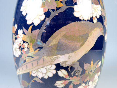 ANTIQUE JAPANESE CLOISONNE ENAMEL PHEASANT VASE MEIJI PERIOD - ADDITIONAL PHOTO 5