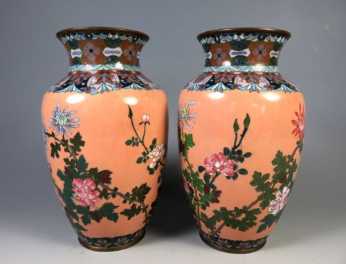 ANTIQUE PAIR JAPANESE CLOISONNE ENAMEL VASES MEIJI PERIOD - ADDITIONAL PHOTO 5