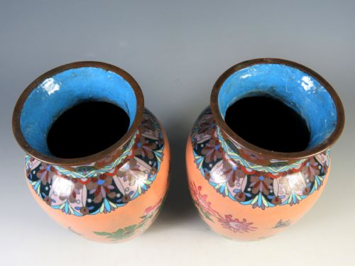 ANTIQUE PAIR JAPANESE CLOISONNE ENAMEL VASES MEIJI PERIOD - ADDITIONAL PHOTO 7