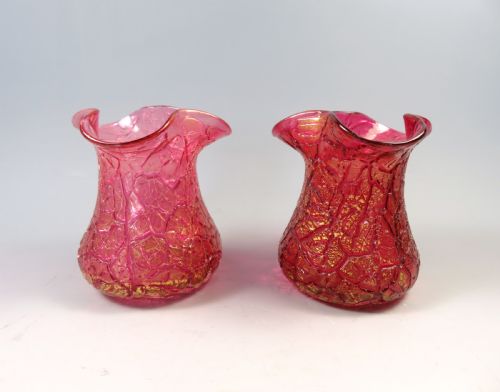 antique pair loetz glass pink mimosa vases - CATEGORY: ANTIQUE GLASS - DATED 1900