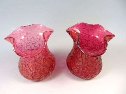 ANTIQUE PAIR LOETZ GLASS PINK MIMOSA VASES - ADDITIONAL PHOTO 2