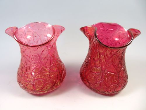 ANTIQUE PAIR LOETZ GLASS PINK MIMOSA VASES - ADDITIONAL PHOTO 3
