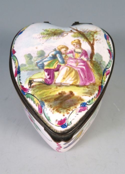 antique hand painted enamel heart shaped box - CATEGORY: ANTIQUE BOXES - DATED 1890