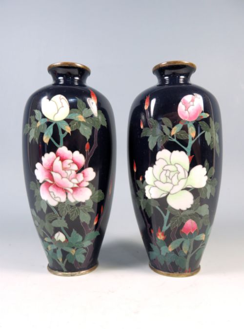 pair of antique japanese cloisonne enamel silver wire vases - CATEGORY: ANTIQUE METAL - DATED 1900