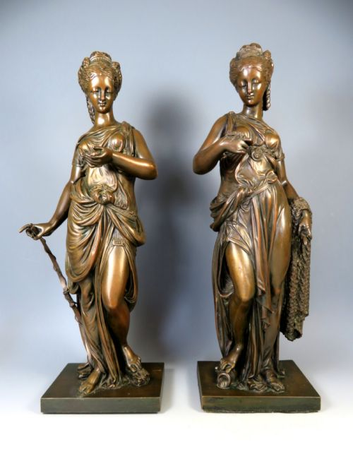 pair 19th c french bronzes diana the huntress and amphitrite - CATEGORY: ANTIQUE METAL - DATED 19TH CENTURY