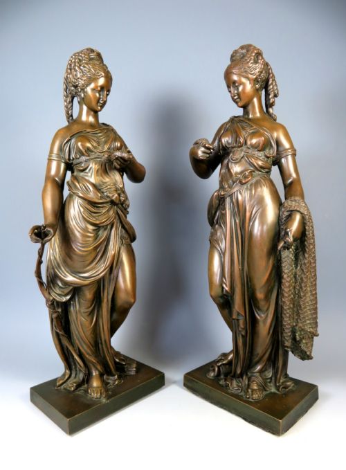 PAIR 19TH C FRENCH BRONZES DIANA THE HUNTRESS AND AMPHITRITE - ADDITIONAL PHOTO 1