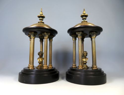 pair 19th c grand tour bronze and marble temples - CATEGORY: ANTIQUE METAL - DATED 19TH CENTURY