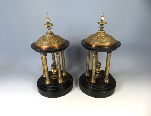 PAIR 19TH C GRAND TOUR BRONZE AND MARBLE TEMPLES - ADDITIONAL PHOTO 5