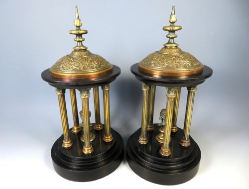 PAIR 19TH C GRAND TOUR BRONZE AND MARBLE TEMPLES - ADDITIONAL PHOTO 7