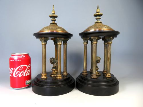 PAIR 19TH C GRAND TOUR BRONZE AND MARBLE TEMPLES - ADDITIONAL PHOTO 9