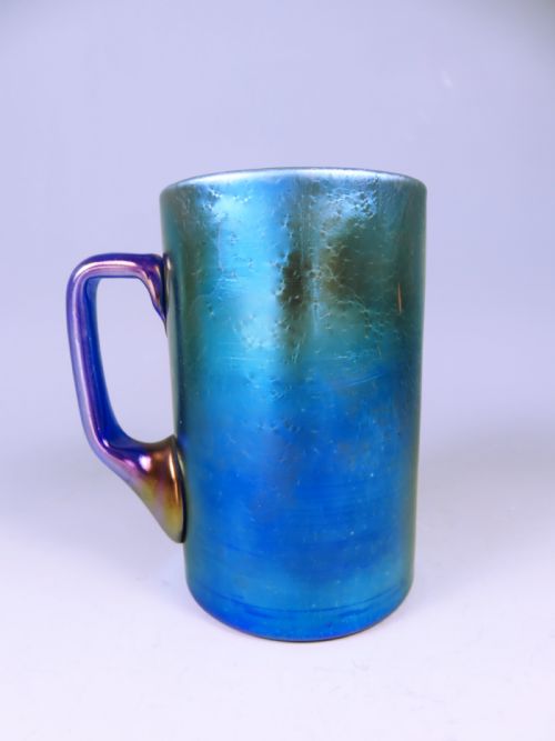 ANTIQUE LOETZ BOHEMIAN GLASS MUG BLUE CISELE - ADDITIONAL PHOTO 2