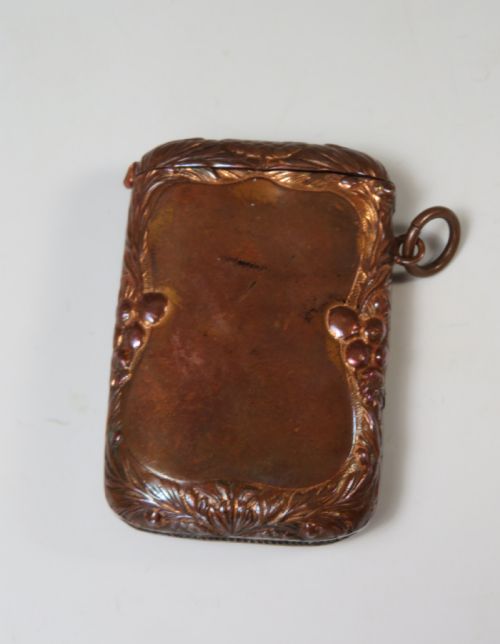 ANTIQUE BRASS OWL VESTA CASE WITH INSET EYES - ADDITIONAL PHOTO 1