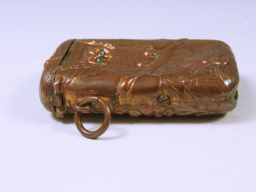 ANTIQUE BRASS OWL VESTA CASE WITH INSET EYES - ADDITIONAL PHOTO 3