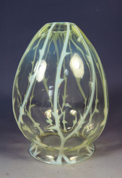 antique arts and crafts vaseline glass lamp shade - CATEGORY: ANTIQUE GLASS - DATED 1900