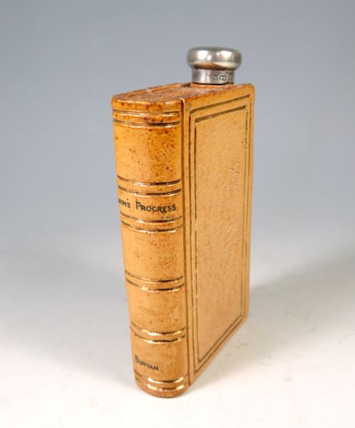antique royal doulton stoneware book spirit hip flask - CATEGORY: ANTIQUE MISCELLANEOUS - DATED 1890