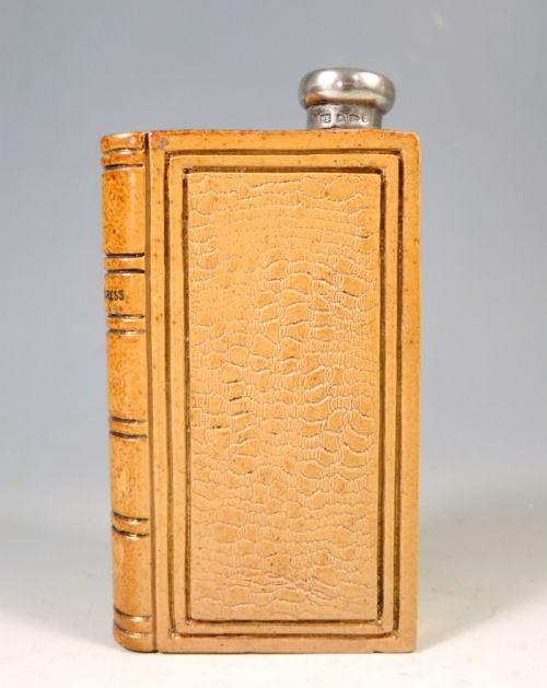 ANTIQUE ROYAL DOULTON STONEWARE BOOK SPIRIT HIP FLASK - ADDITIONAL PHOTO 1