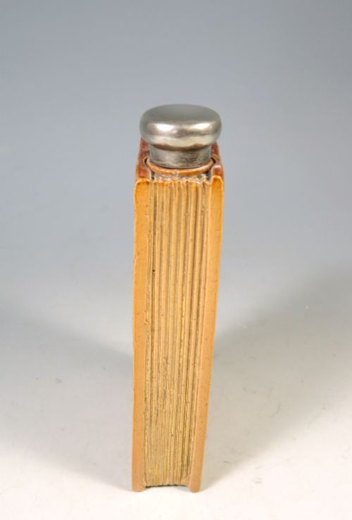 ANTIQUE ROYAL DOULTON STONEWARE BOOK SPIRIT HIP FLASK - ADDITIONAL PHOTO 2
